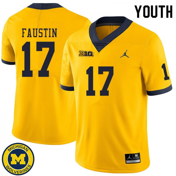 Youth University of Michigan #17 Sammy Faustin Yellow High School Football Jersey